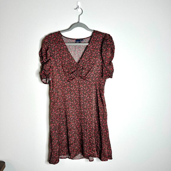 GAP Ditsy Rose Floral Satin Mini A-Line Dress Y2K 90's Babydoll Coquette Sz L - Picture 2 of 6